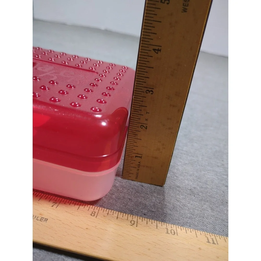 Spacemaker Vintage 1990s Plastic Pencil Case Box Red Top Frosted Bottom‎